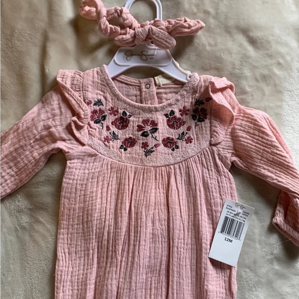9-12 month Jessica Simpson onesie with matching headband